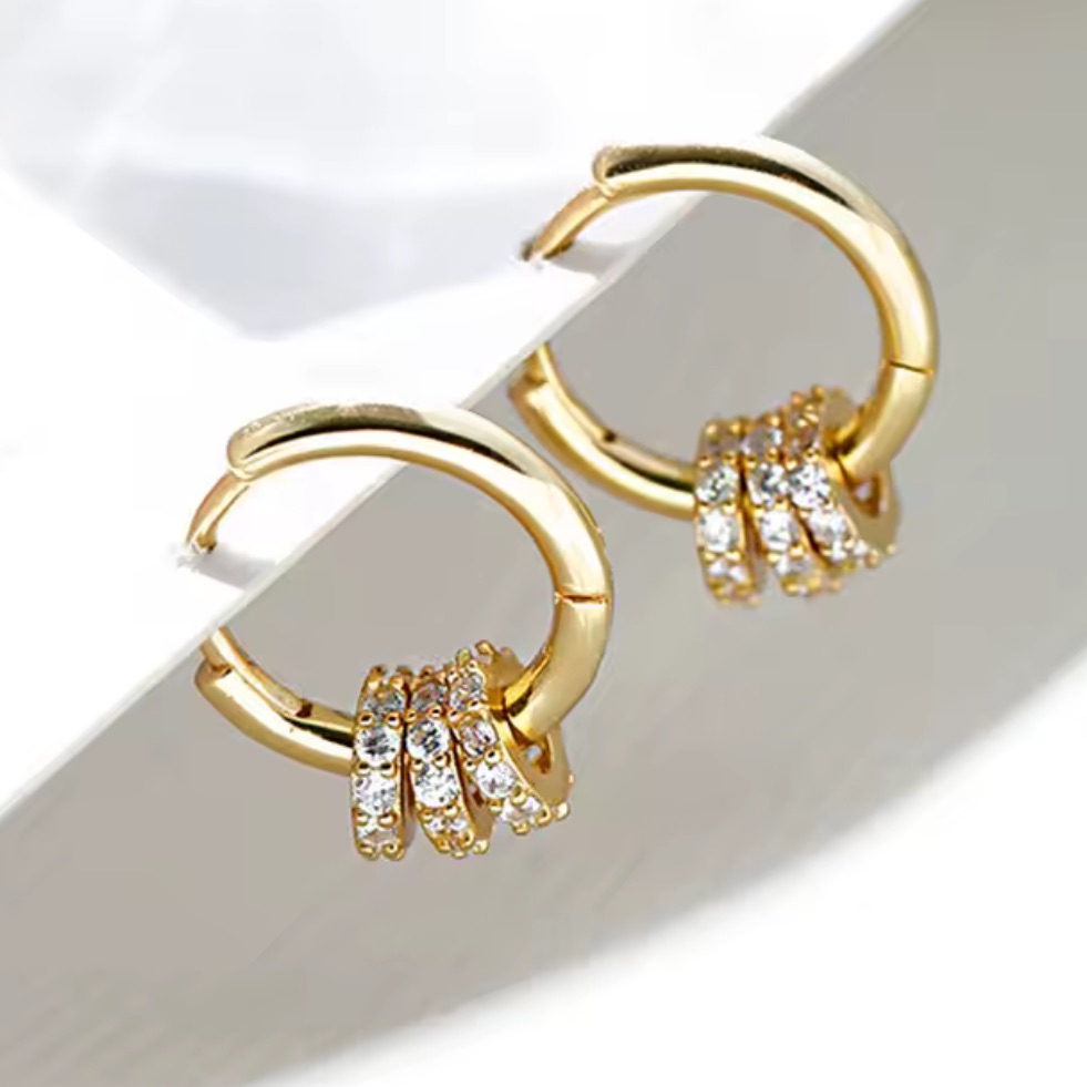 New Stock! Gold Crystal Round Huggie Hoop Earrings